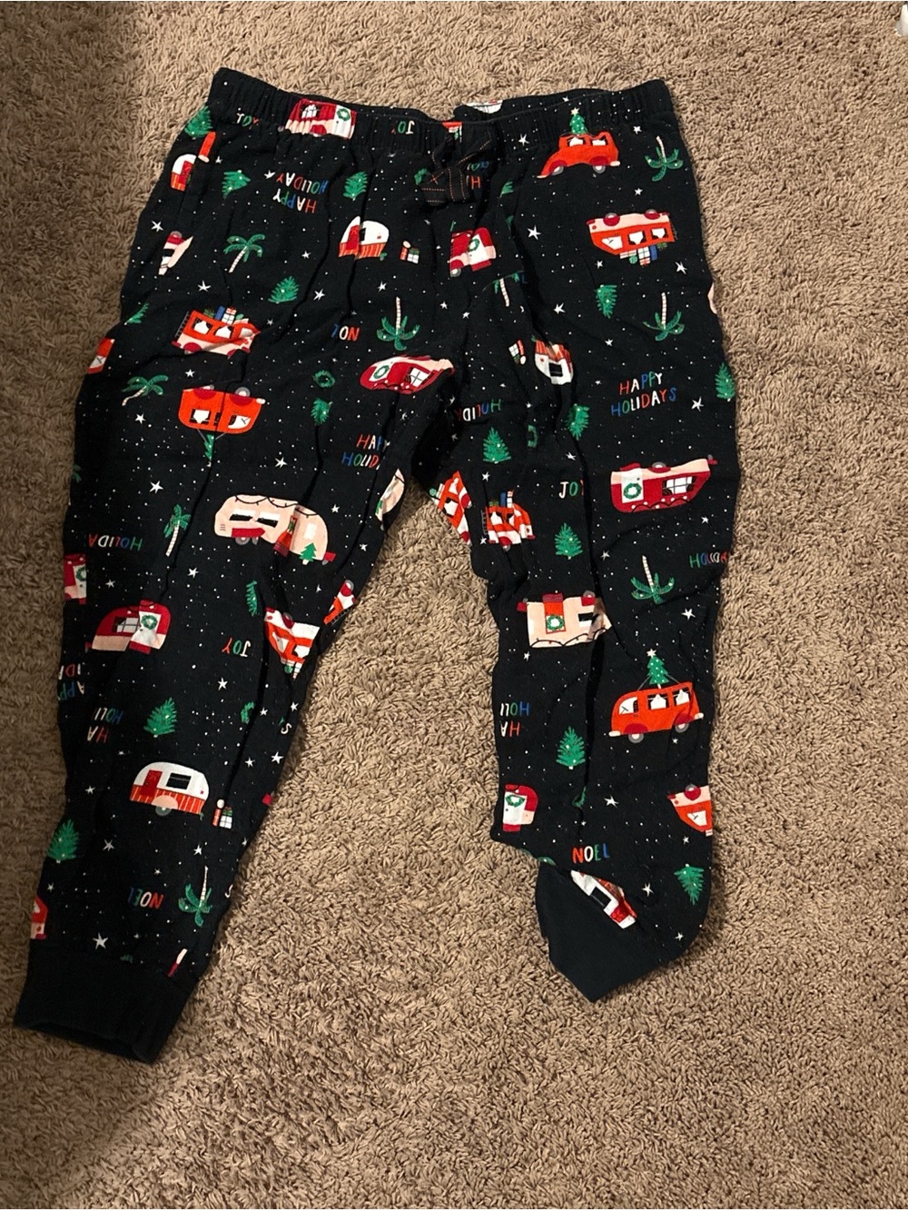 Kids Black Holiday Camper Print Pajama Bottoms - Festive Sleep Pants